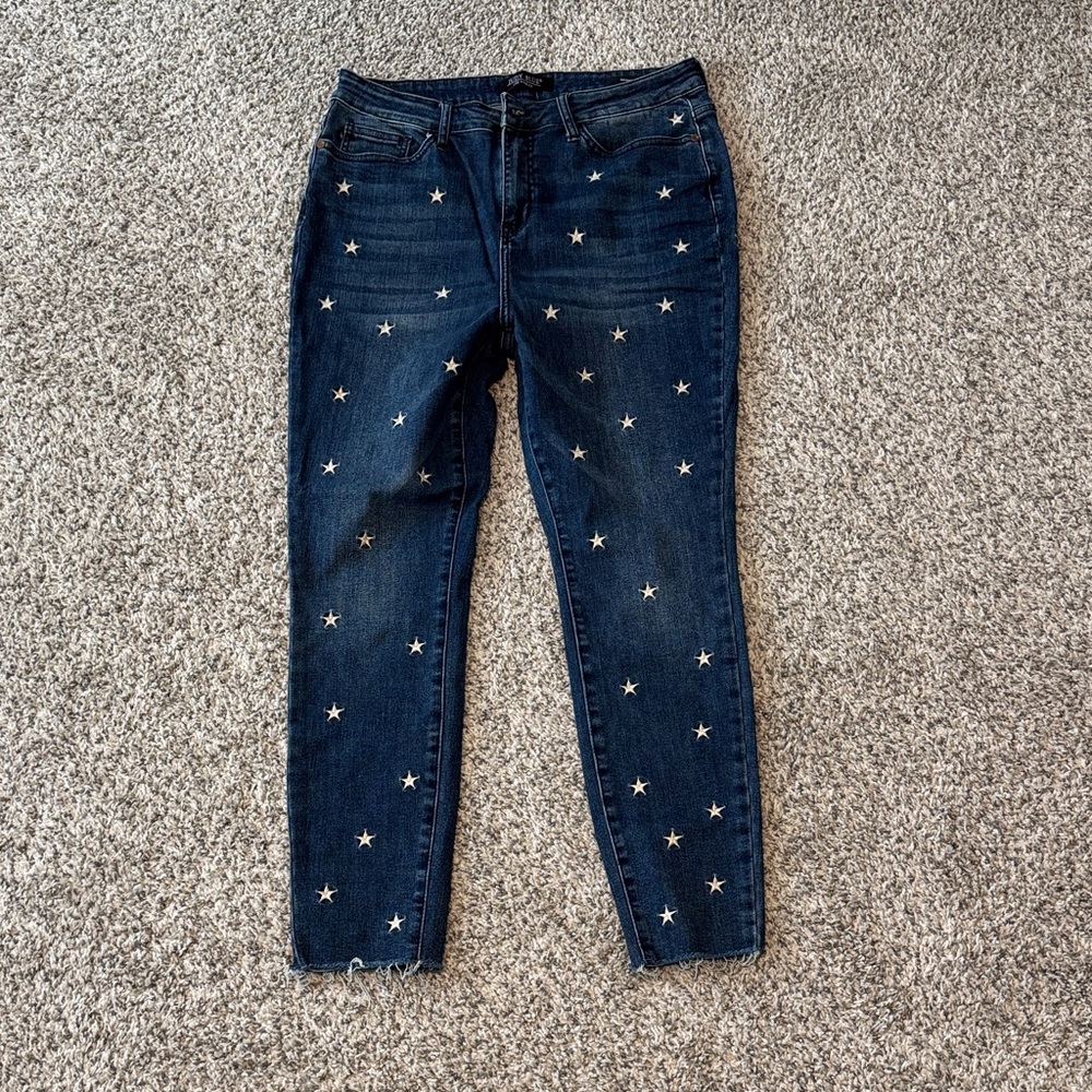 Judy Blue Dark Blue Skinny Jeans with White Star Embroidery